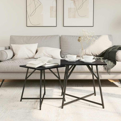  Side Table Set 2 Pcs Smoked Oak And Black 50 X 50 X 50 Cm