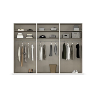 Schwebetürenschrank Kleiderschrank Schrank Garderobe LUMIS Breite 301 cm mit Glasrahmentür in Grauglas in 2 Ausstattungsvarianten MADE IN GERMANY