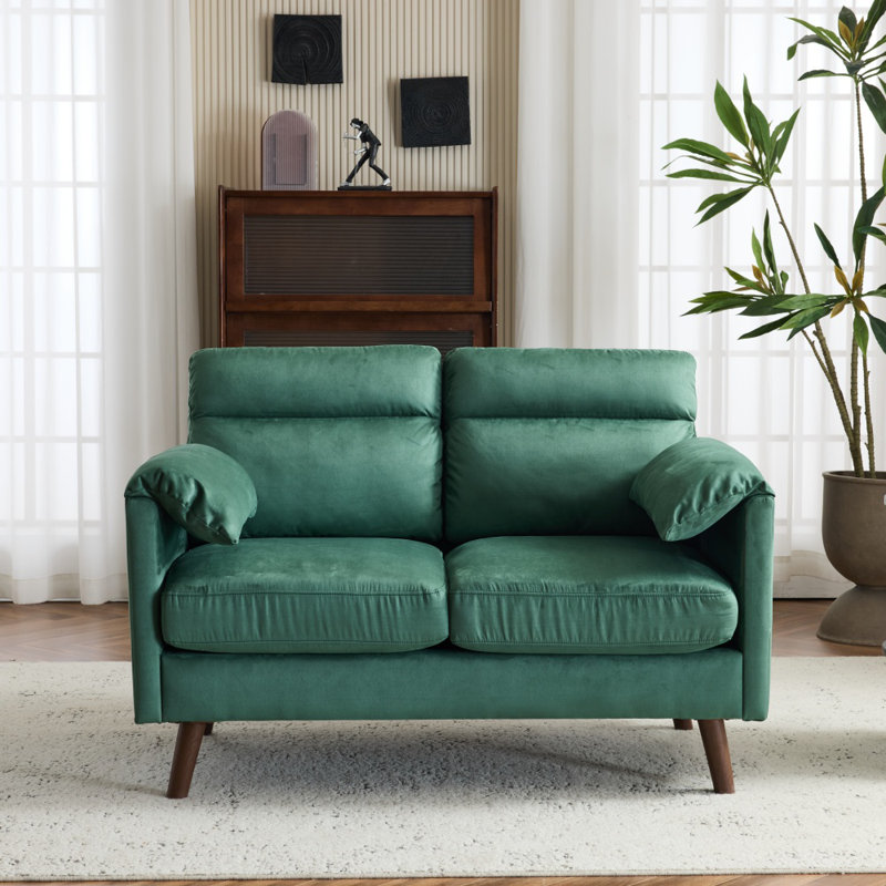 48.8"W Suede Curved Arm Double Sofa Small Loveseat With Cushions , Green