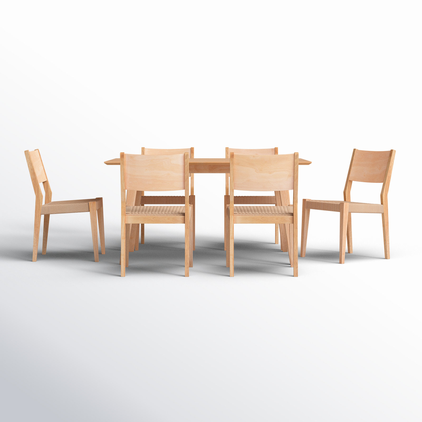 Corrine Dining Set, 7 Pieces: Table, 6 Chairs, Natural
