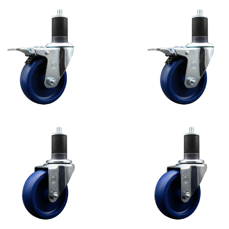 Solid Poly Swivel 1-5/8 Inch Expanding Stem Caster Set 2 Total Lock Brakes