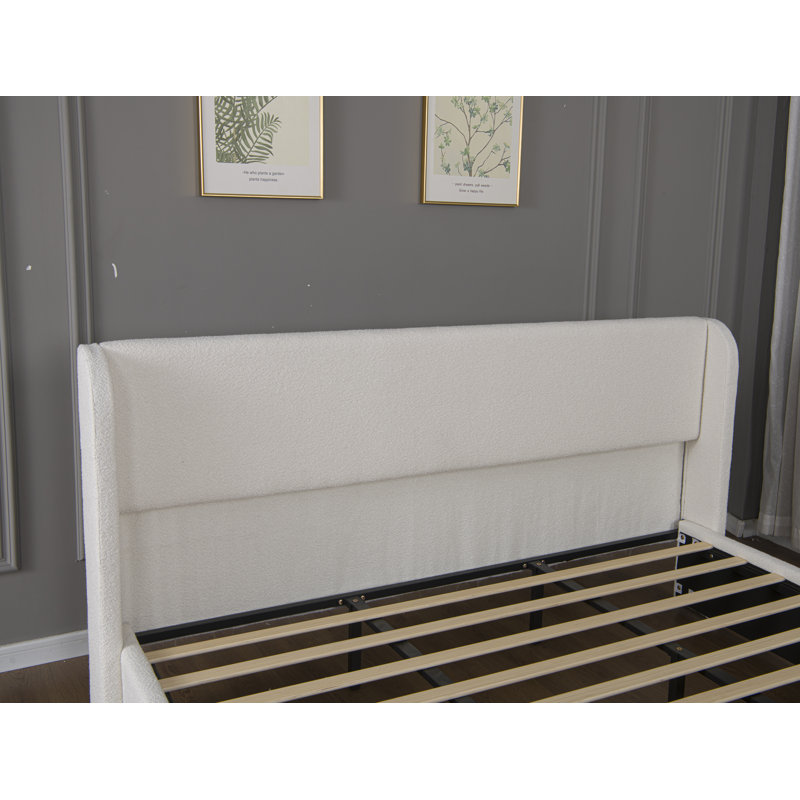 Très grand cadre de lit très grand, cadre de lit tapissier avec tête de lit, pieds et lattes en métal, aucun sommier nécessaire, Whiteking