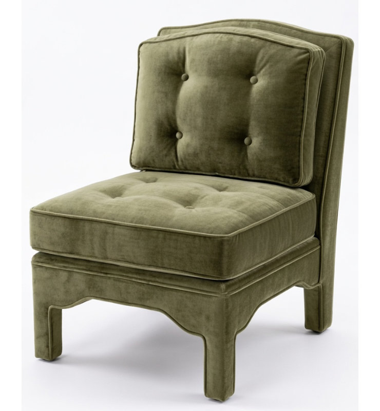 Fauteuil de chambre à accoudoirs capitonné Julien, Vert olive