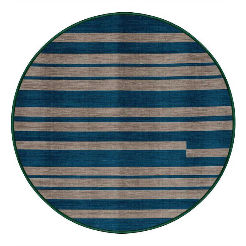 Tapis vert à rayures horizontales lavable à la machine, Rond 8 pi
