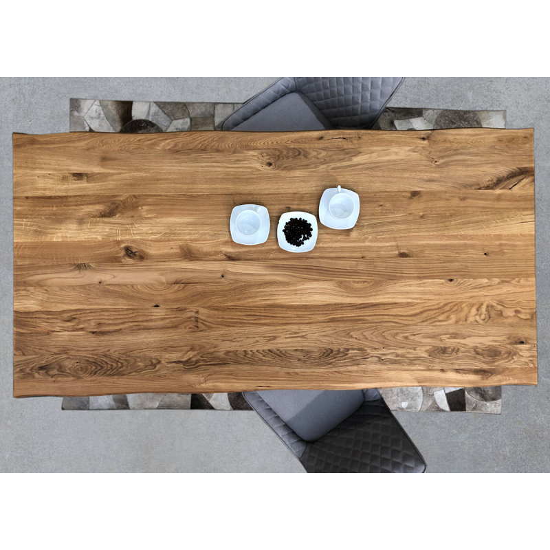 Brigham Oak Solid Wood Top Metal Base Dining Table, Black, H76 x L160 x W90cm