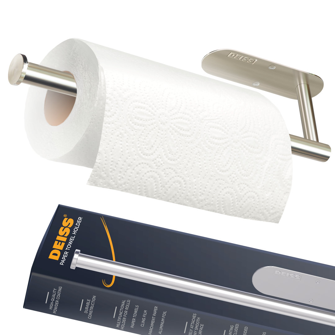 Deiss Pro Paper Towel Holder For Kitchen - Rust-resistant Stainless Steel, Space-saving Paper Towel