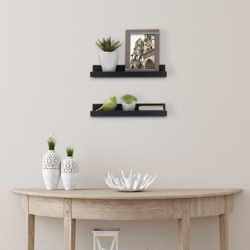 Tablette murale en bois récupéré Travus, Noir, H 2 po x l 14 po x P 4 po