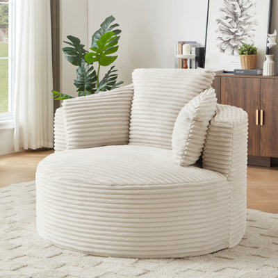 Chaise compressible ronde en velours côtelé avec dossier rembourré - sièges modernes et confortables pour le salon, le bureau, l’appartement (sans pivot)