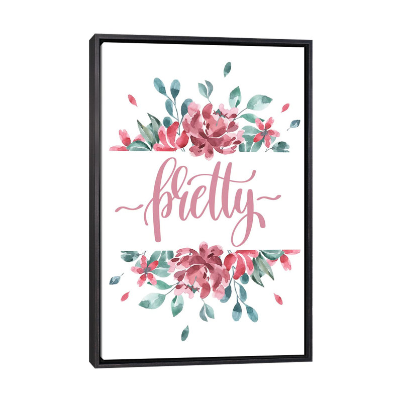 Jolie fleur - impression d'art graphique, H 26 po x l 18 po x 1,5 po, Toile avec cadre noir patiné, Pas de tapis