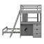 Lit superposé avec bureau de rangement à DEL, simple au-dessus d'un lit simple, gris et élégant-196327310
