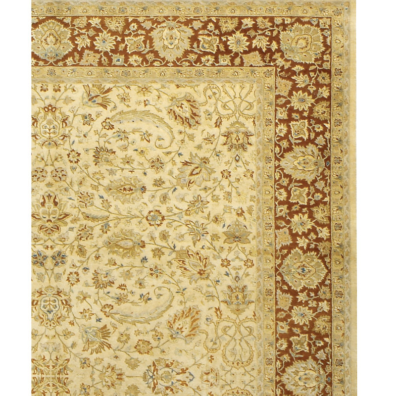 Tapis oriental rectangulaire en laine noué à la main de couleur rouille / crème, Rectangle 8 pi x 10 pi