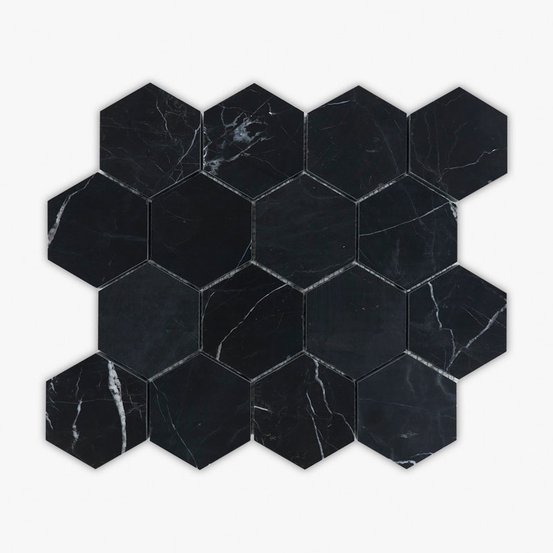 Carreau de mosaïque en nid d'abeille pour mur et plancher 12 po x 12 po Nero Marquina