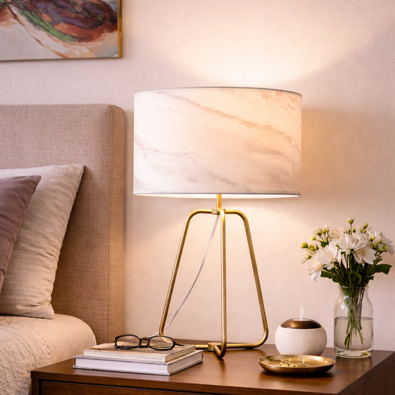 Boltuch MARBLE PATTERNED CYLINDER LAMPSHADE TABLE LAMP