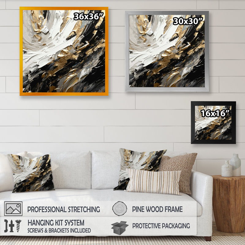 Golden Wave Reflections VI - reproduction sur toile, Impression noire sur toile encadrée, H 16 po x l 16 po x P 1 po