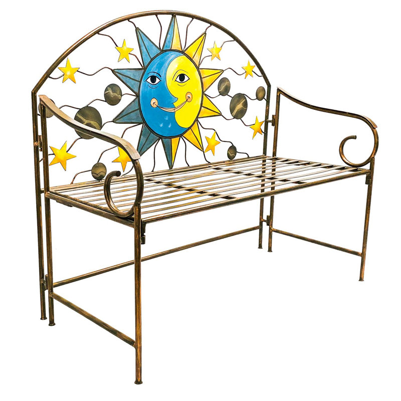 Sun and Moon Metal Outdoor Bench