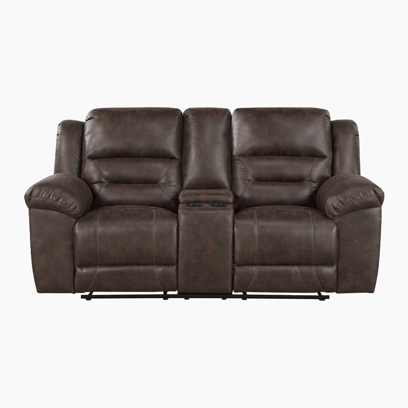 Hamisi 81" Transitional Polished Microfiber Manual Double Reclining Loveseat with Center Storage Console & Integrated Cup Holders