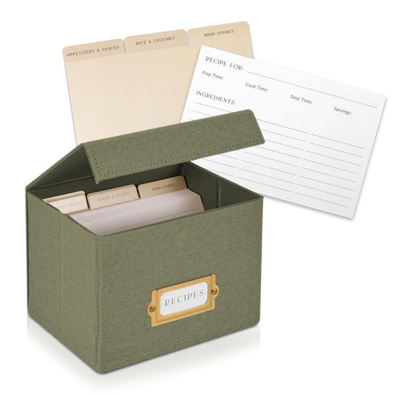 Linen Recipe Box Set - Incl. 50X 4X6 Inch Recipe Cards And Matching Dividers To Easily Organize Up To 250 Recipes
