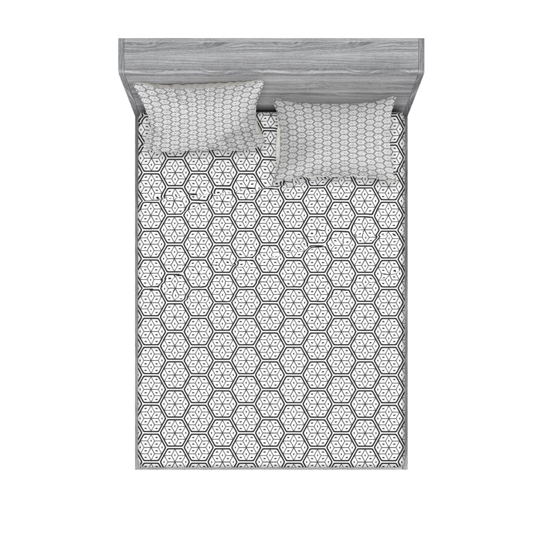 Microfiber Sheet Set, Twin Sheet Set with Fitted Sheet, Geometric, Gray/Black