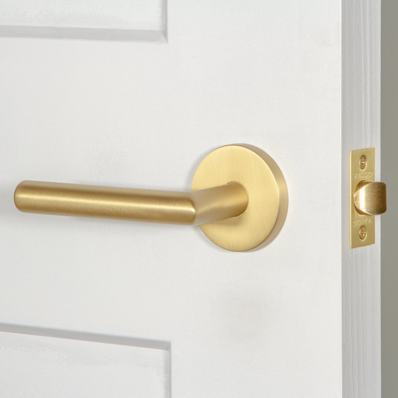 Viaggio Circolo Rosette Privacy (Bed & Bath) with Moderno Lever, Left, 2.75", Satin Brass
