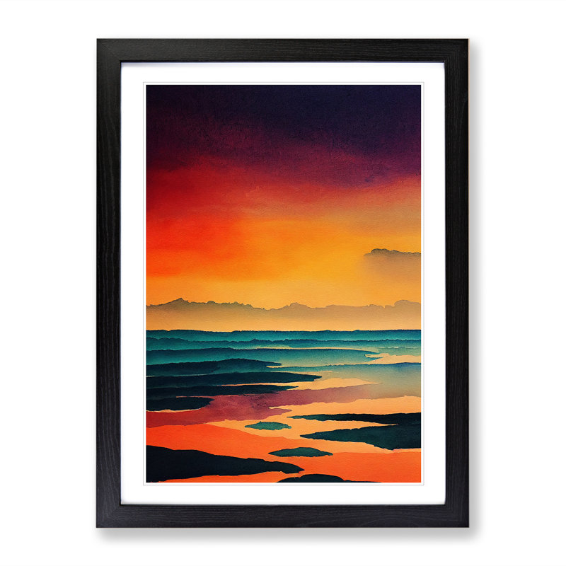 XV1022-4346X Sunset Watercolour No.5 - Single Picture Frame Print, Black , 46cm H x 34cm W x 2cm D
