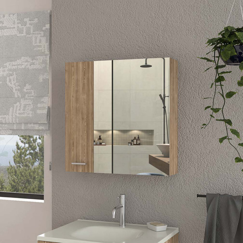 Armoire à pharmacie de salle de bain avec miroir, Beige