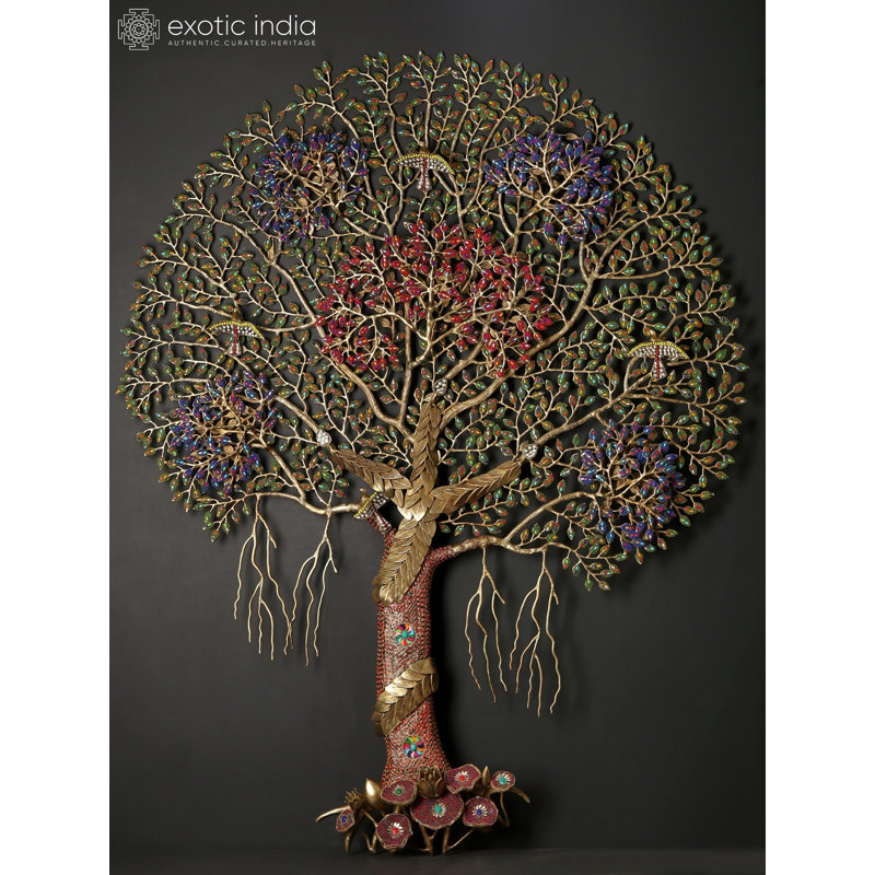 Arbre mural très grand arbre de vie 61 po - Laiton fabriqué à la main avec incrustation de pierres précieuses - Décoration murale majestueuse