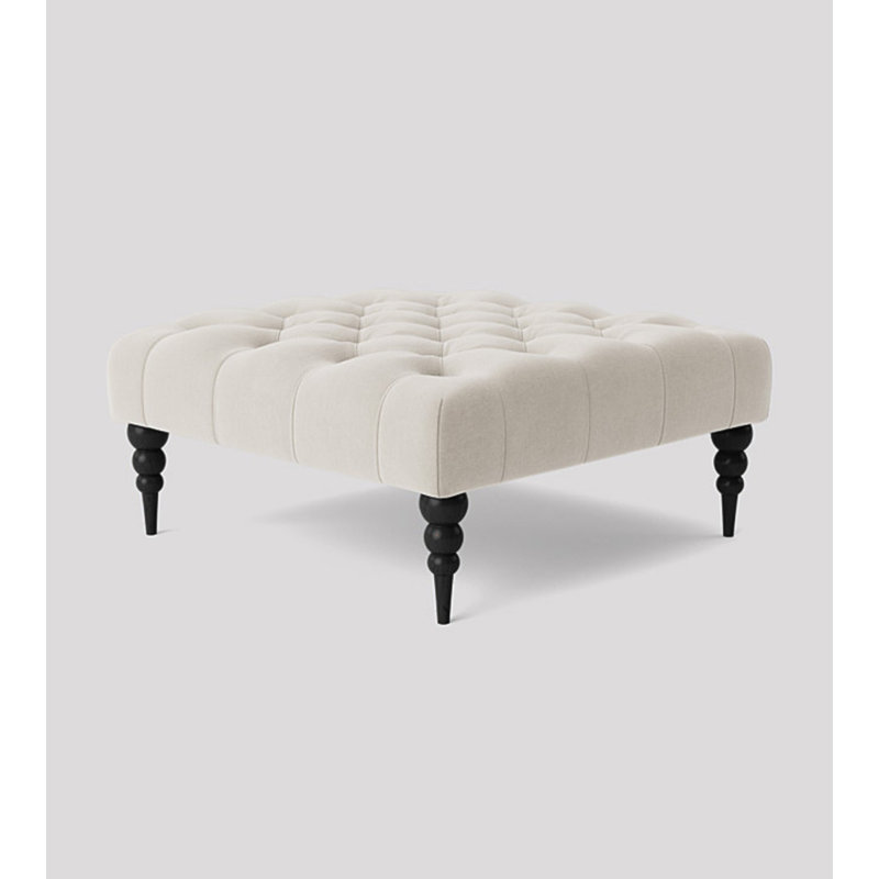 Alyana Square Ottoman Bench with Wooden Legs- Naples Chesterfield Upholstered Footstool, Beige, 35" H x 75" W x 45" D