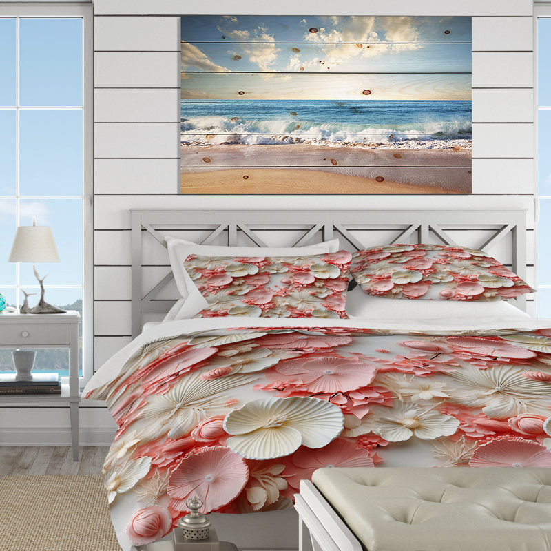 Ensemble de housse de couette Seashell Whispers, Housse de couette simple + 1 taie décorative stan