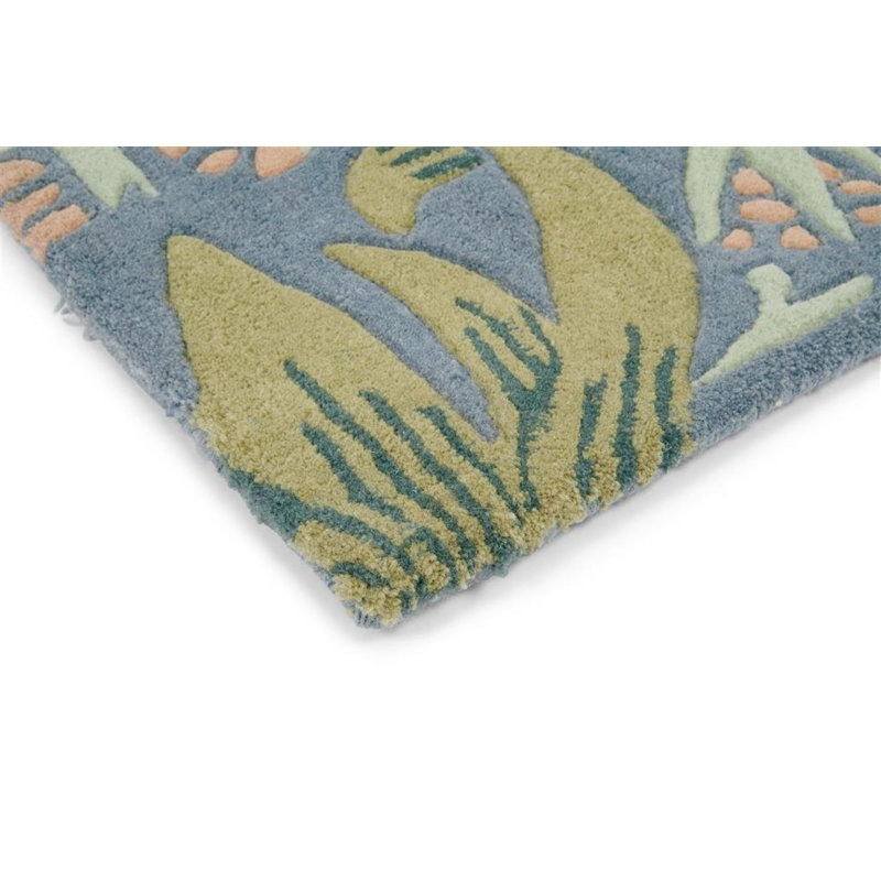 Hand Tufted Wool Floral Area Rug in Blue, Rectangle 6'7" x 9'2"