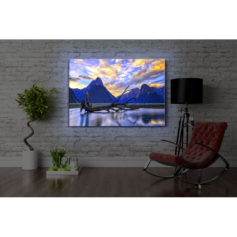 Uprooted Tree In Beautiful Mountain Landscape by No - Wrapped Canvas Print, 40cm H x 60cm W x 4.5cm D, With lighting