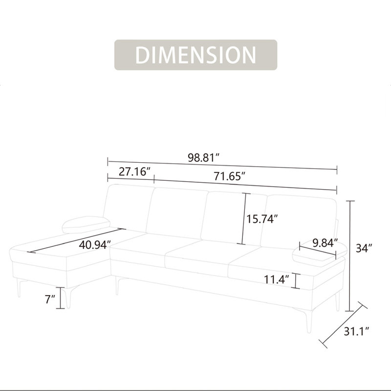 Canapé modulaire 2 pièces Laroderick, Orienté à gauche (vu de face)