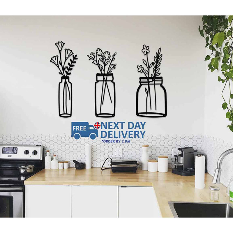 Plants & Flowers Wall Decor on Metal, 57cm H x 85cm W x 1.50cm D