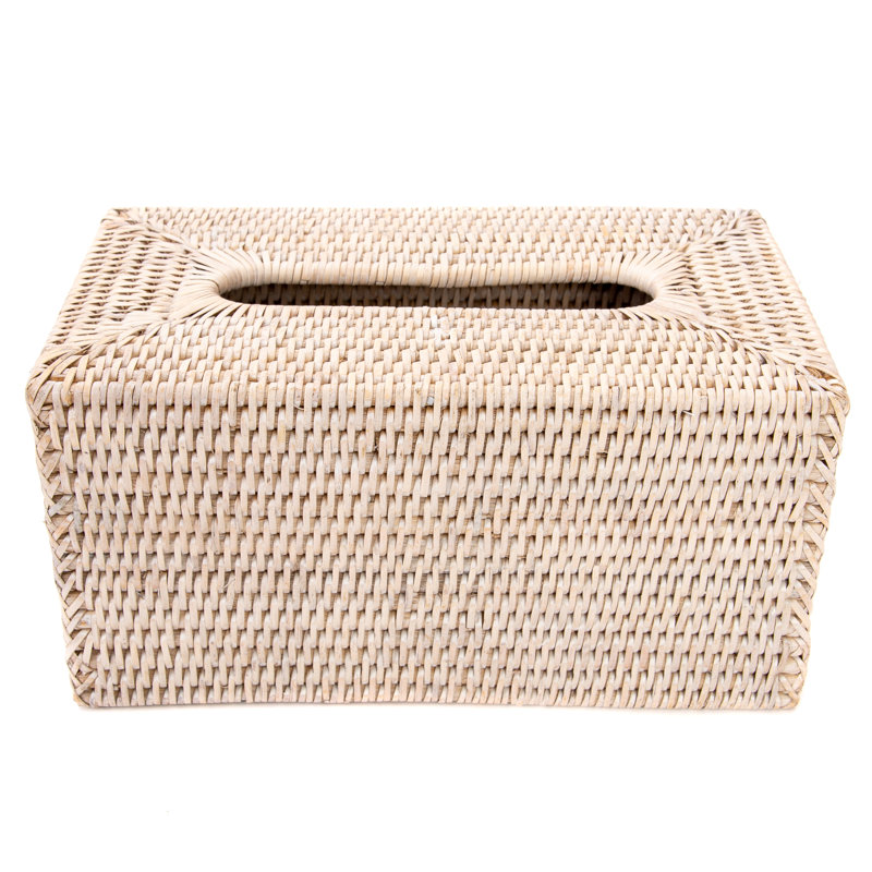White Wash Rattan Long Tissue Box Cover