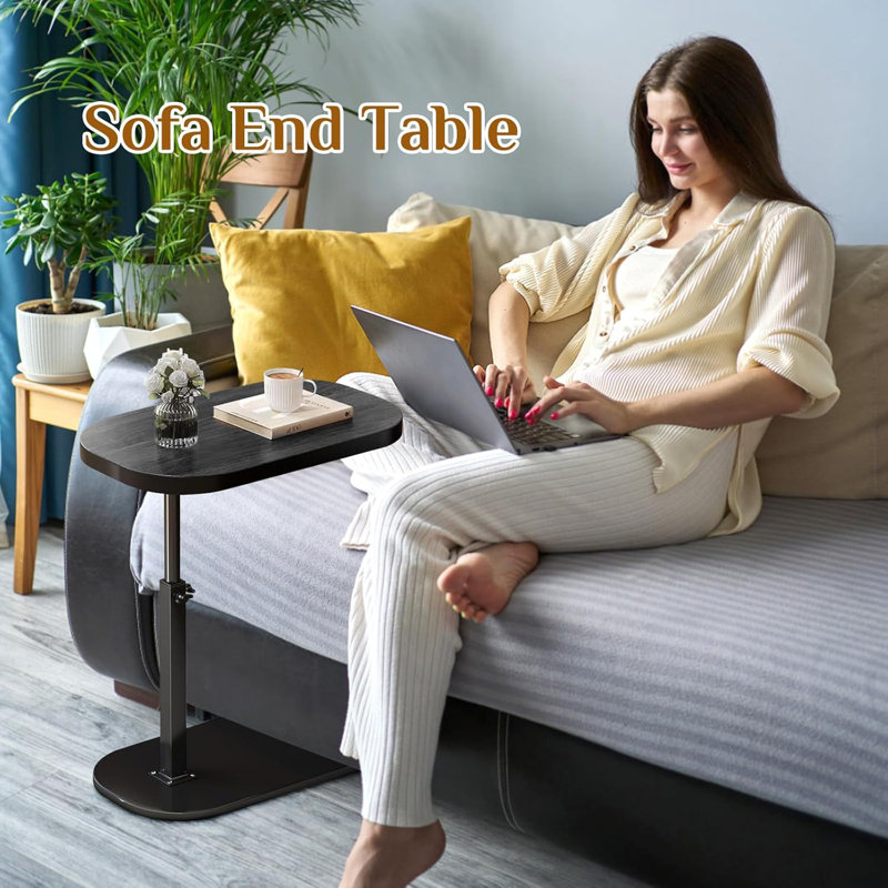 C Shaped Side Table,Adjustable Height C Table End Table For Couch,360°Swivel Couch Side Tables Slide Laptop Desk For Sofa/Bed/Bathtub/Rotating Tabletop