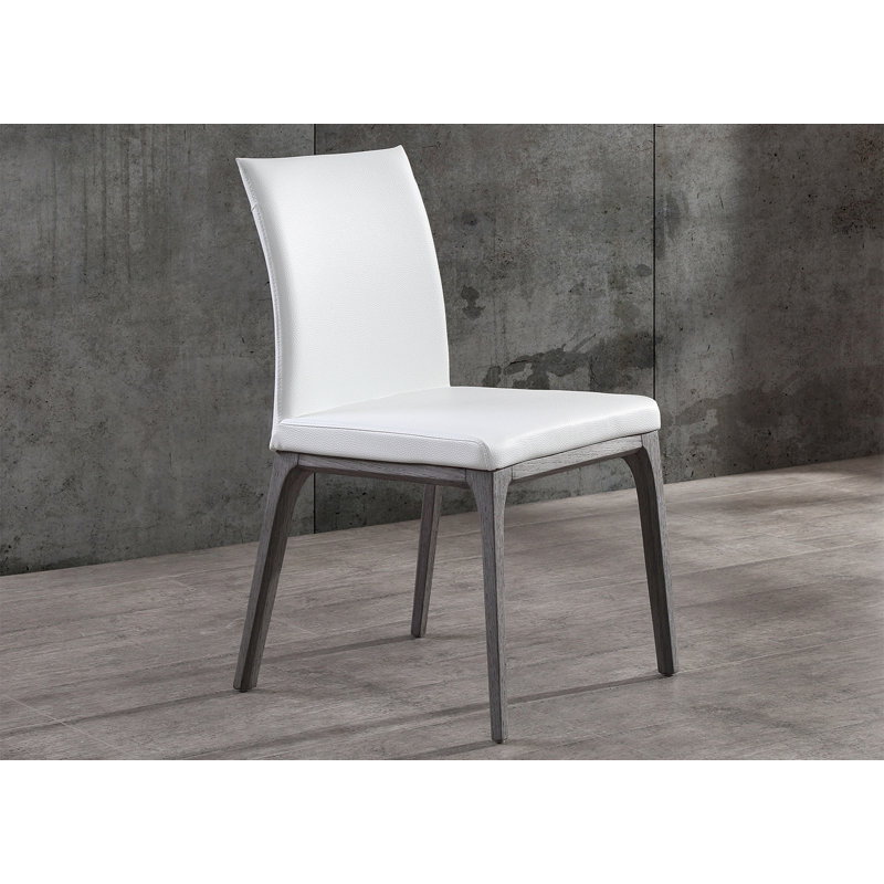 Jakiylah 19 " H Faux Leather Upholstered Walnut Solid Wood Side Chair, White, Gray