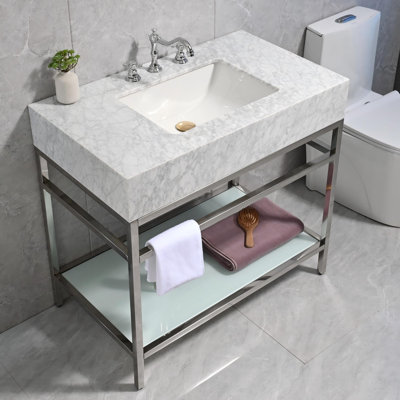 36" Natural Carrara Marble Console Bathroom Vanity