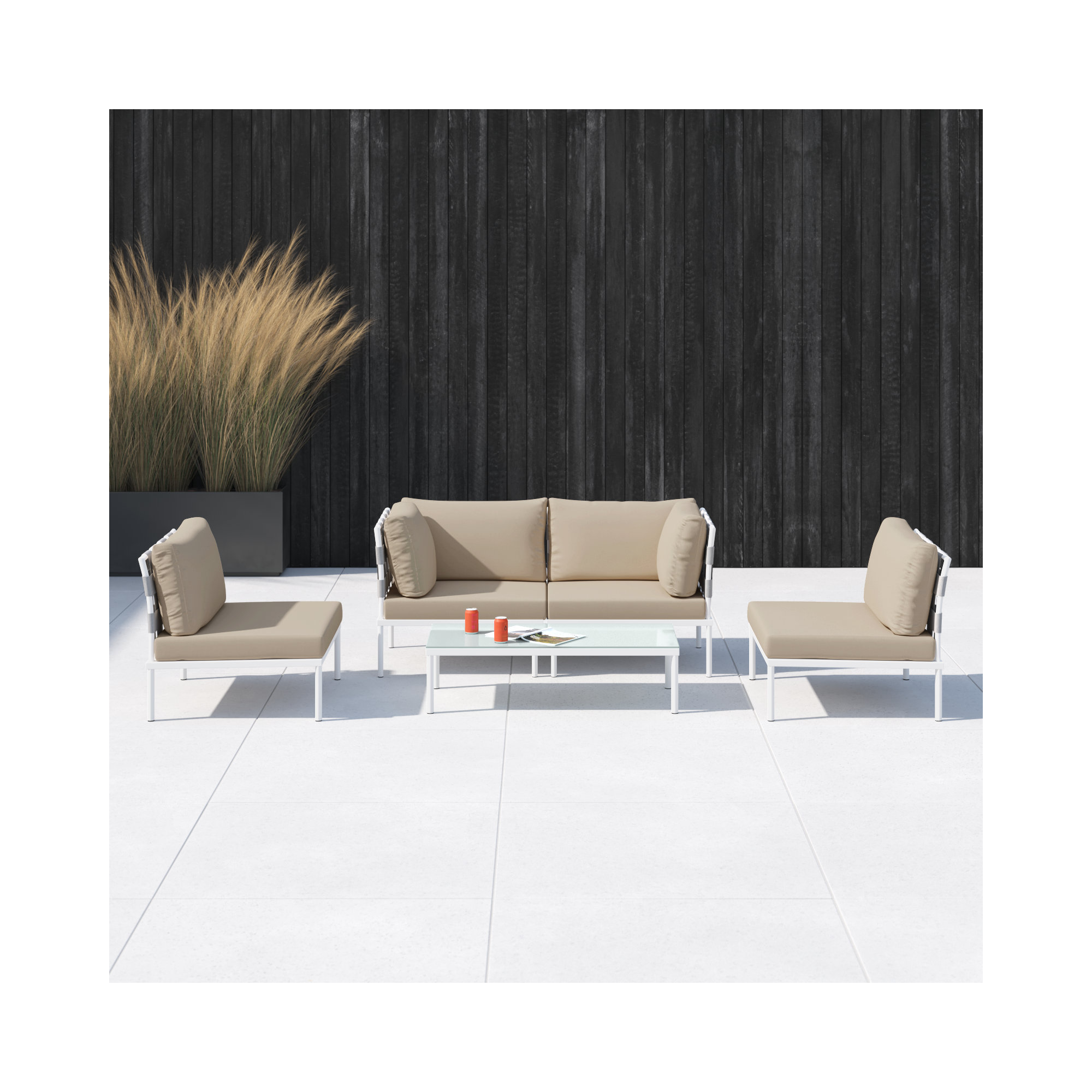 Harmony 5-piece Outdoor Patio Aluminum Sectional Sofa Set, Beige