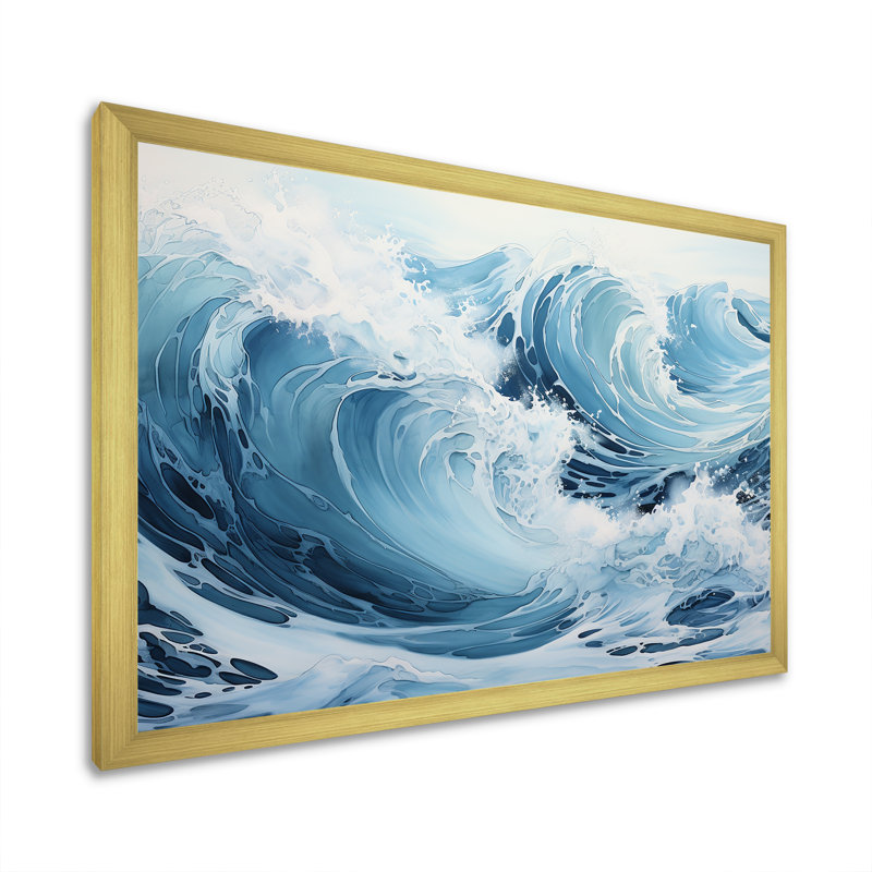 Minimalisme océan tempête sur toile, Cadre doré simple, H 24 po x l 32 po x P 1 po