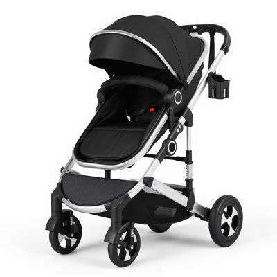 Convertible Baby Stroller, Folding High Landscape Infant Carriage, Adjustable Canopy, Diaper Bag, Anti-Shock