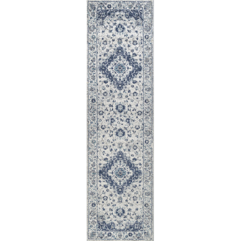 Tapis bleu / gris Yenovk, Tapis de couloir 2 pi 3 po x 8 pi