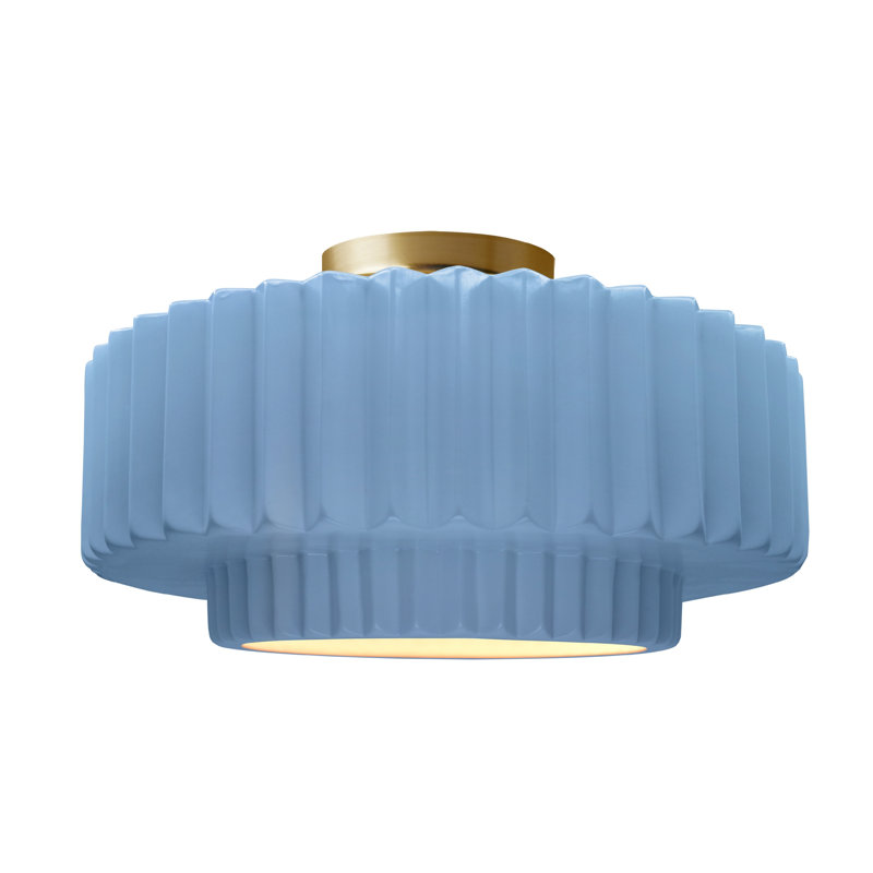 Plafonnier semi-encastré en céramique Radiance, H 8 po x l 16,5 po x P 16,5 po, Bleu ciel, Laiton brossé