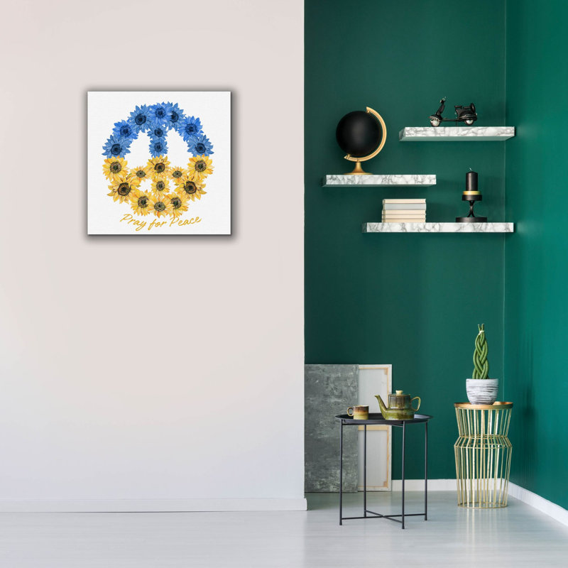 «Pray For Peace» par Jean Plout, art mural sur toile, H 26 po x l 26 po x P 1,5 po