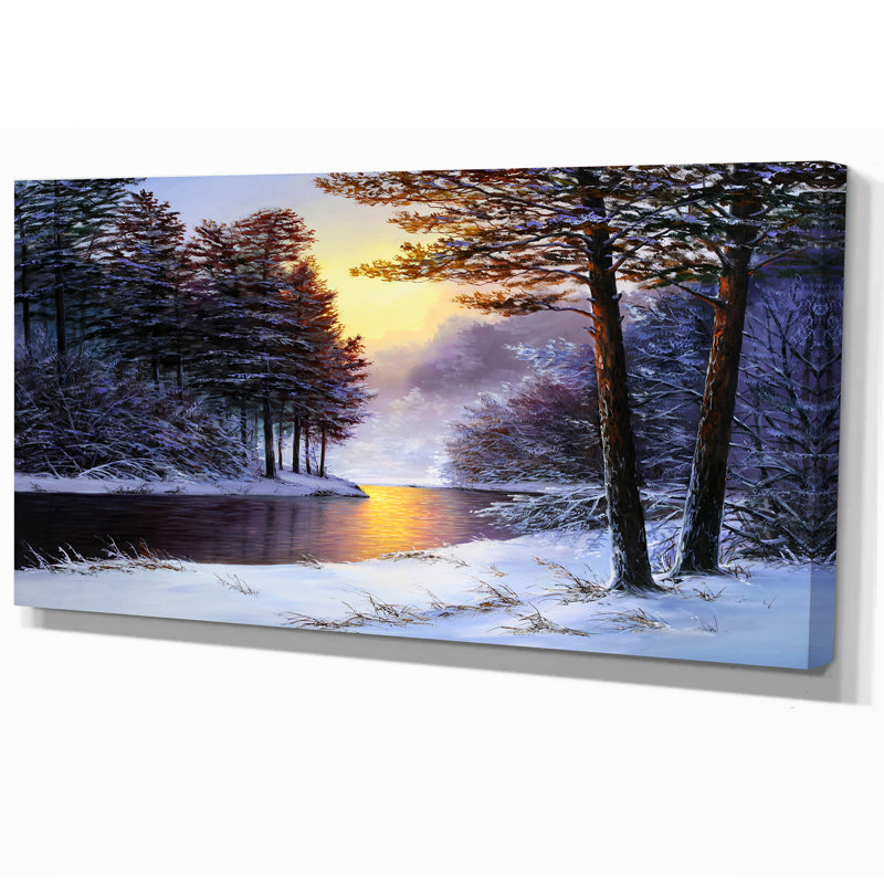 «River and Forest in Winter Sunset», reproduction sur toile tendue, H 16 po x l 32 po x P 1 po