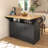 55.7" Large Kitchen Island with 2 Drop Leaf,, Rolling Kitchen Cart on 5 Wheels with Power Outlet, Folding Storage Dining Table with Spice & Towel Rack , 3 Drawers, for Kitchen, Dining Room,Black-1802571295