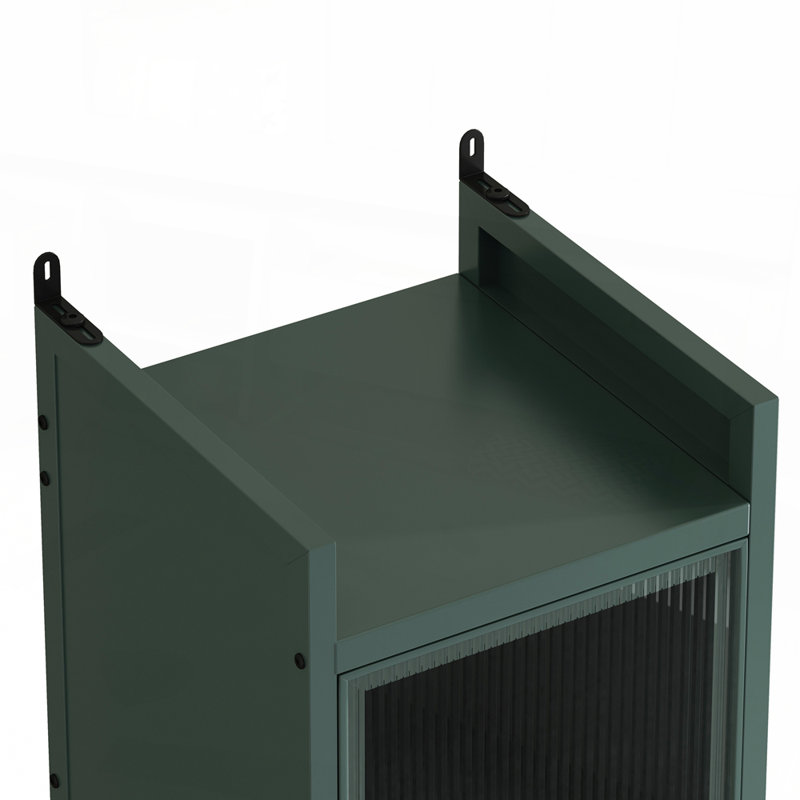Contemporary Sideboard with Fluted Glass and Durable Iron Construction for Modern Home Decor, Dark Green