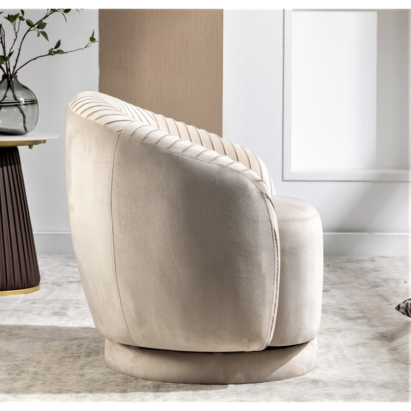 Milvo Velvet Swivel Barrel Chair, Ivory Velvet