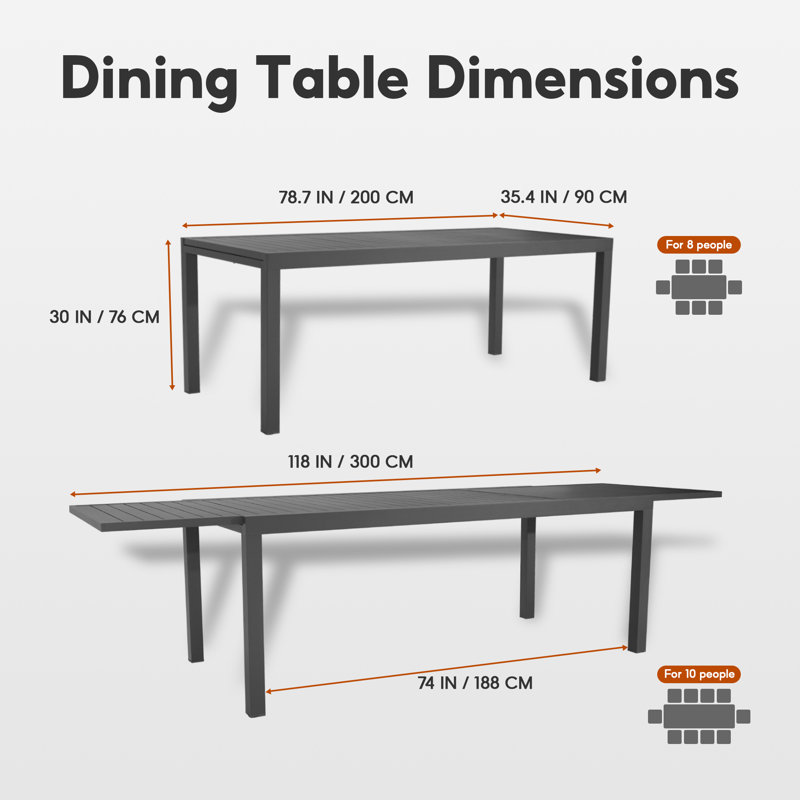 Table de salle à manger extensible en aluminium pour 10 personnes