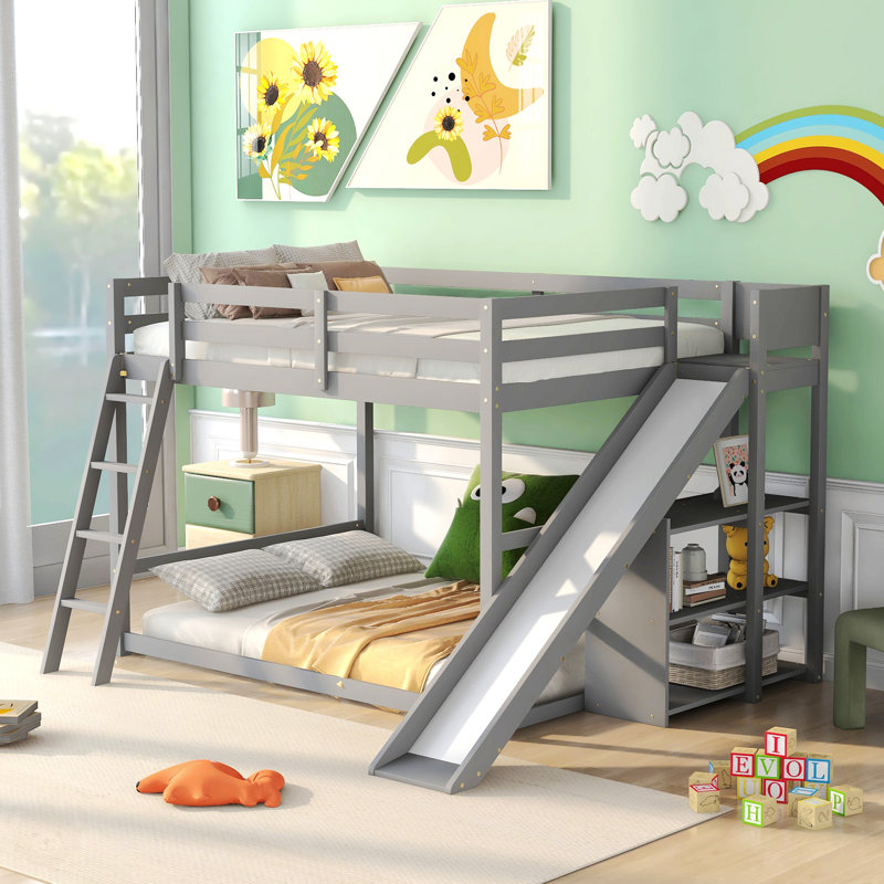 Full Over Full Bunk Bed With Ladder, White