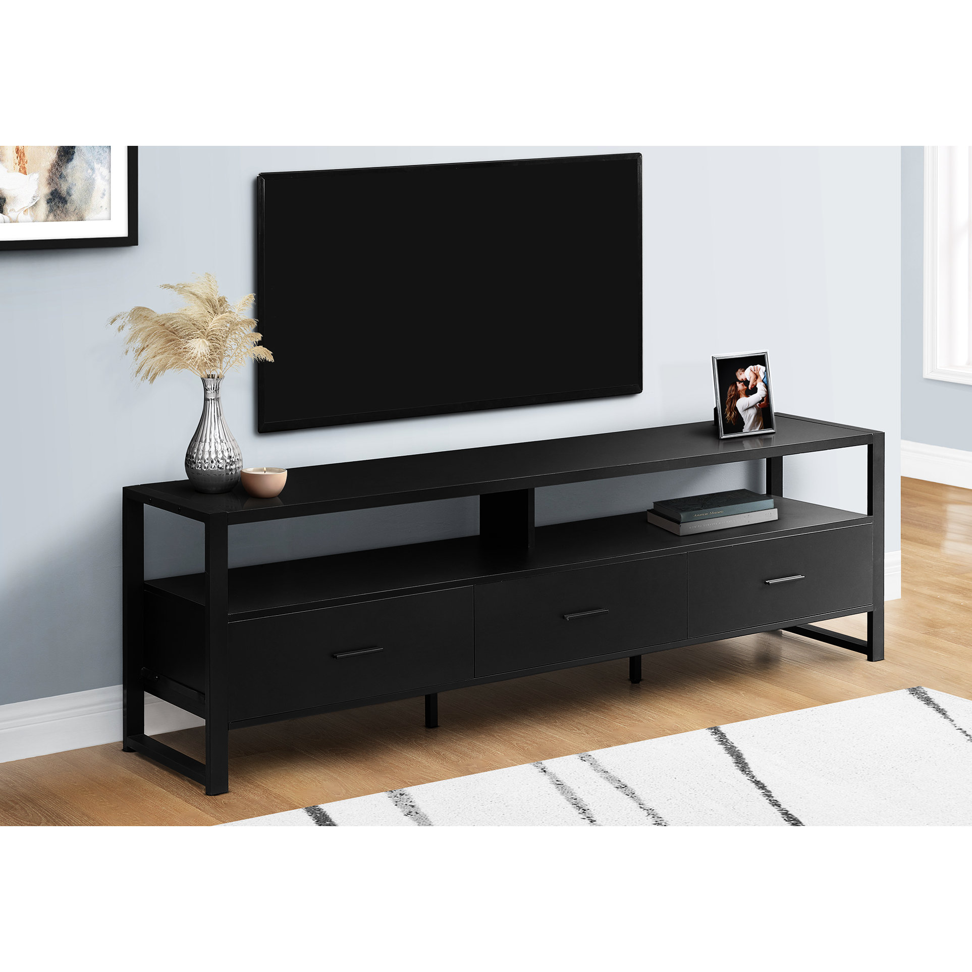 Wrought Studio™ Modern 72 Inch Tv Stand, Black Laminate Media Center ...