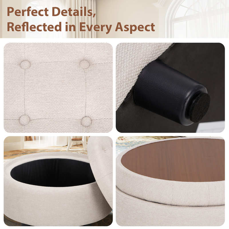 25'' Oversized Upholstered Round Storage Ottoman
